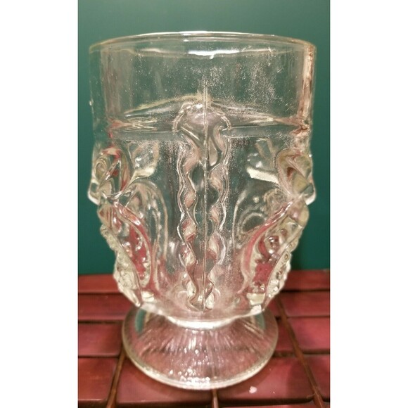 Vintage Tall Clear Glass Two Faced Happy/Angry Tiki Mug Goblet - Picture 3 of 3